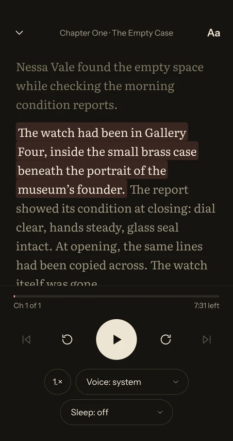 Listen mode with the current sentence highlighted